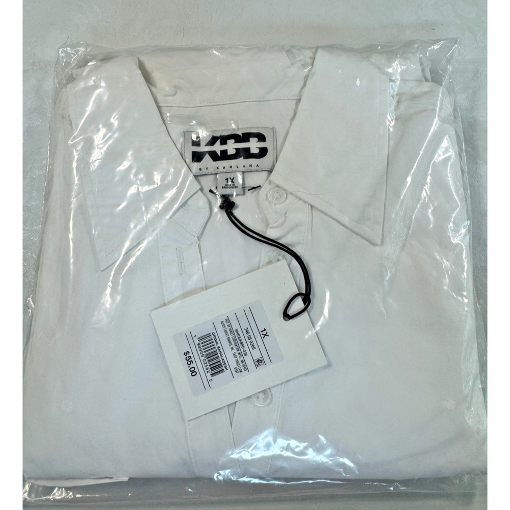 KBB by KAHLANA Women's The Apron Shirt Dress Size 1X White NWT - Picture 2 of 3